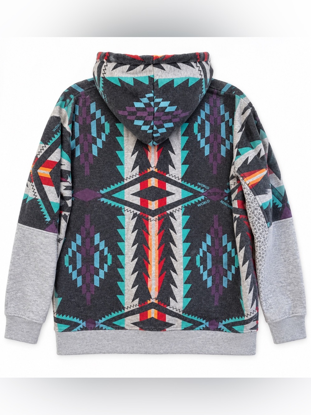 Staple Pigeon Hoodie Mens L Aztec Geometric Spellout Pullover Streetwear Gray